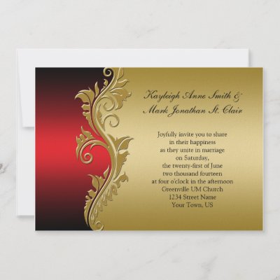 Vintage Red Black and Gold Wedding Invitation by dmboyce