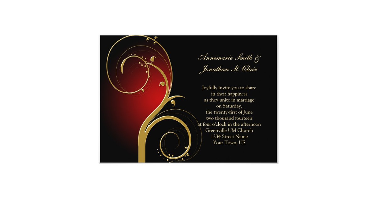Vintage Red Black and Gold Wedding Invitation Zazzle