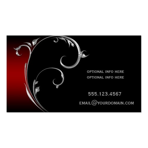 Vintage Red Black Silver Swirl Business Card (back side)