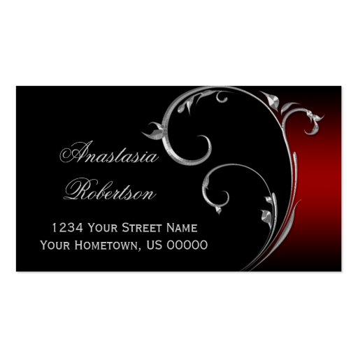 Vintage Red Black Silver Swirl Business Card (front side)