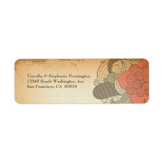 Vintage red brown floral swirls address labels label