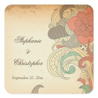Vintage red brown floral swirls wedding stickers sticker