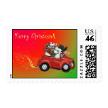 Vintage Red Car Poodle Christmas Postage Stamps