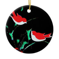 Vintage Red Christmas Birds Ornament