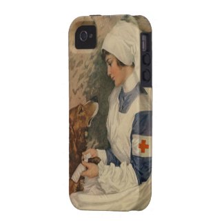 Vintage Red Cross Nurse with Golden Retriever iPhone 4/4S Cases