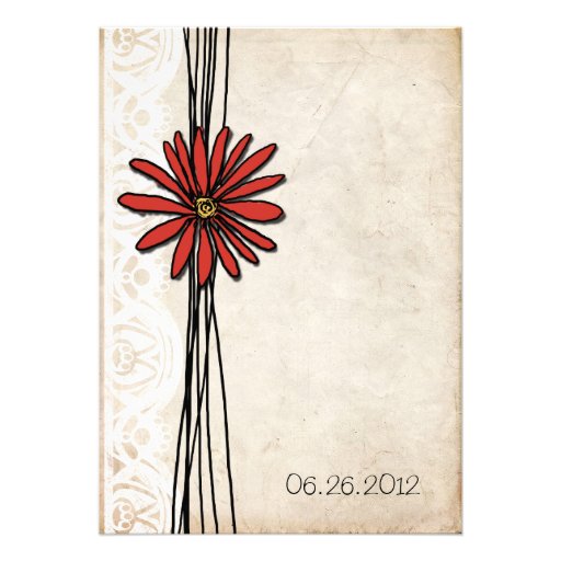 Vintage Red Daisy Wedding Invitation