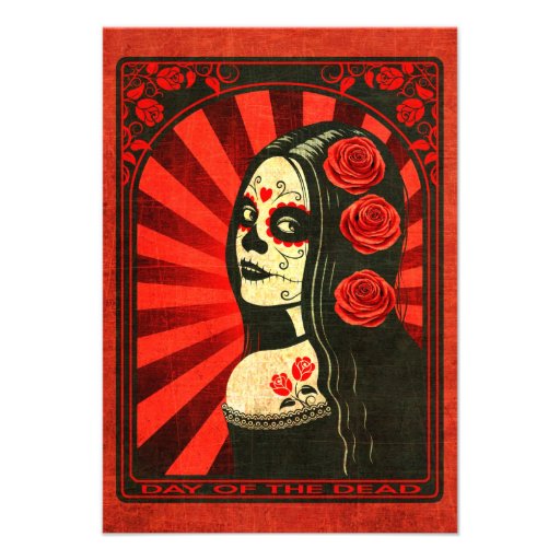 Vintage Red Day of the Dead Girl Personalized Announcements