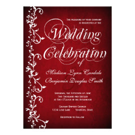 Vintage Red Floral Swirls Wedding Invitations