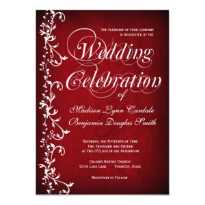 Vintage Red Floral Swirls Wedding Invitations