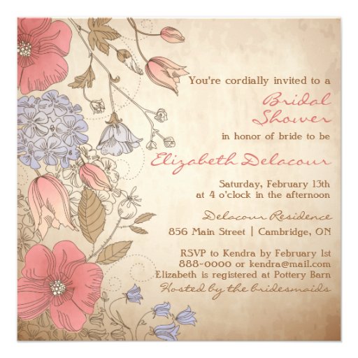 Vintage Red Flowers Bridal Shower Invitation