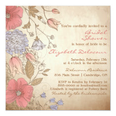   Vintage Red Flowers Bridal Shower Invitation 5.25