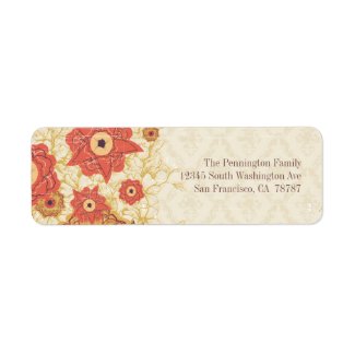 Vintage red gold poppy flowers address label label