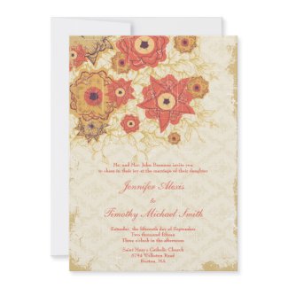 Vintage red gold poppy flowers wedding invitation invitation