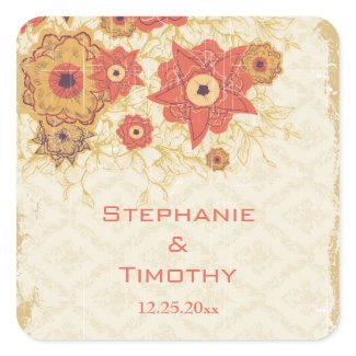 Vintage red gold poppy flowers wedding stickers sticker