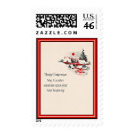 Vintage Red Houses Christmas & New Year's Postage