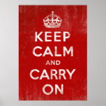 Vintage Red Keep Calm and Carry On Print