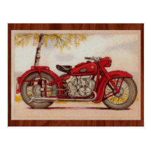 Vintage Red Motorcycle Post Card