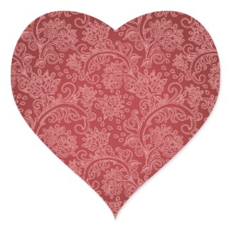 Vintage Red Paisley Damask Design Heart Stickers