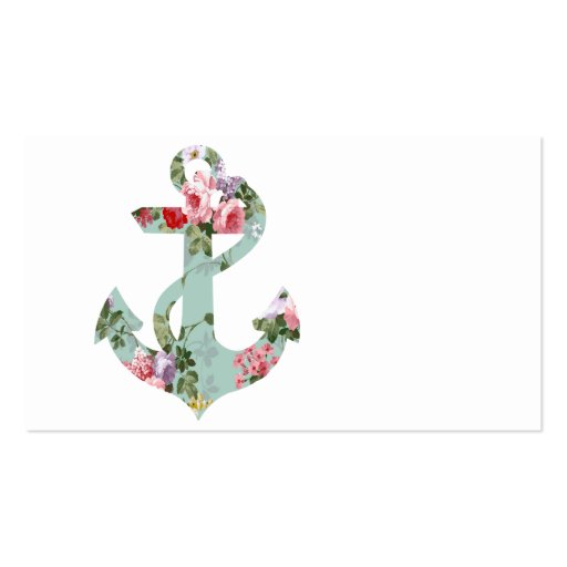 Vintage Red Pink Green Floral Pattern Anchor Business Card Template