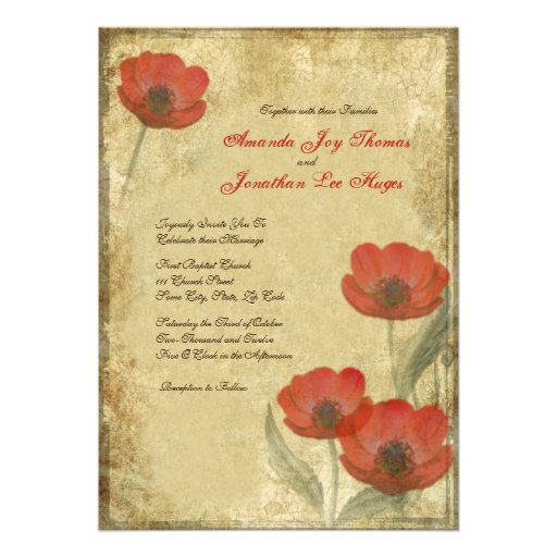 Vintage Red Poppies Wedding Invitations