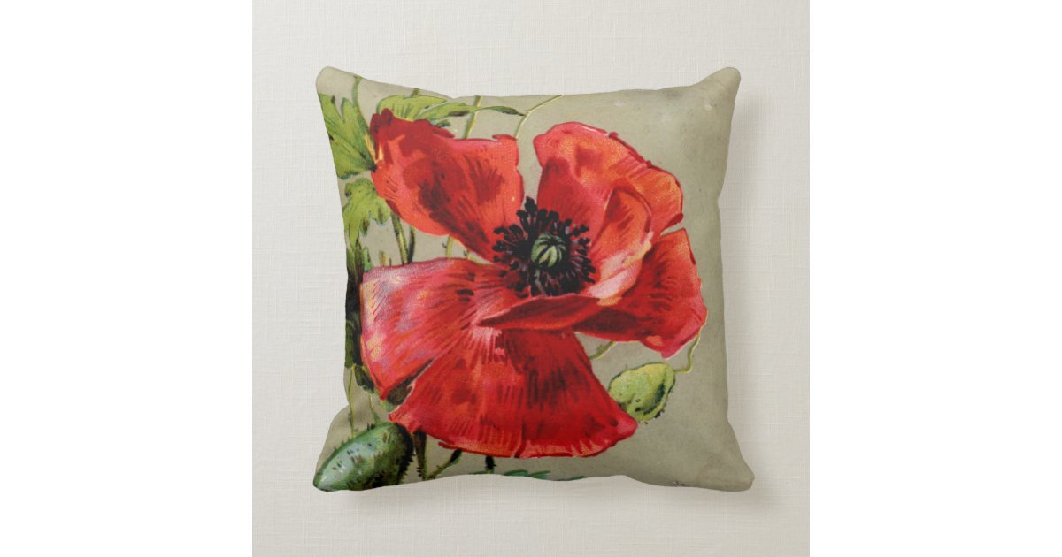 Vintage Red Poppy Throw Pillow Zazzle
