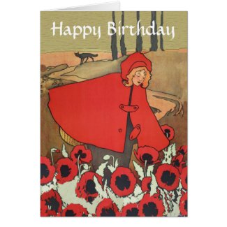 Vintage Red Riding Hood Poppy Flowers Birthday