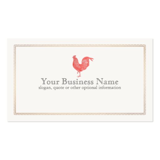 Vintage Red Rooster Etching Business Card (front side)