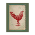 Vintage Red Rooster Shabby Chic Grunge Chicken Post Card