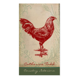 Vintage Red Rooster Shabby Chic Interior Design Business Card Template