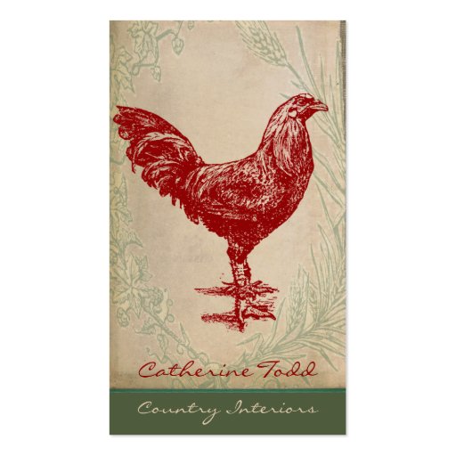 Vintage Red Rooster Shabby Chic Interior Design Business Card Template (front side)