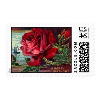 Vintage Red Rose Birthday Postage stamp
