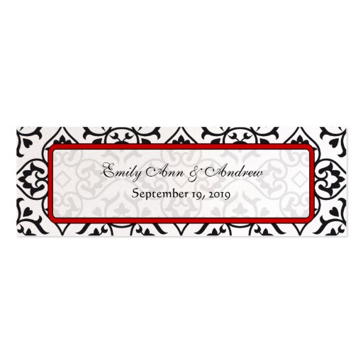 Vintage Red Silver and Black Damask Wedding Tags Business Cards (back side)