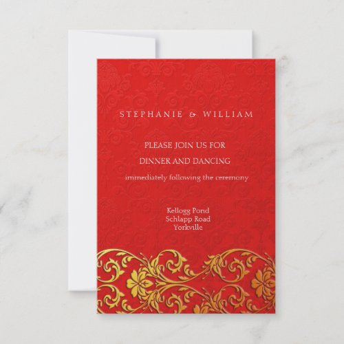 Vintage Red Swirl Asian Wedding Reception Card invitation 