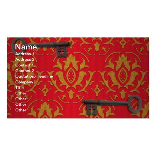 Vintage Red Wallpaper and Keys Business Cards (front side)
