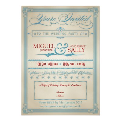 Vintage Red White &amp; Blue Wedding Evening-Only Personalized Invites