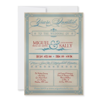 Vintage Red White &amp; Blue Wedding Invitation