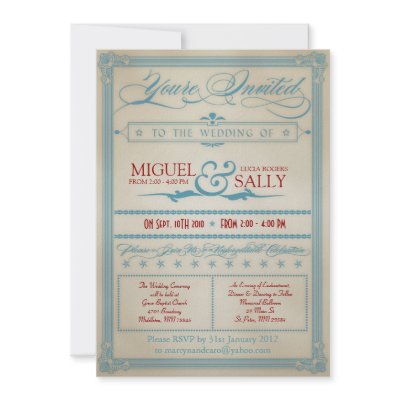 Vintage Red White &amp; Blue Wedding Invitation
