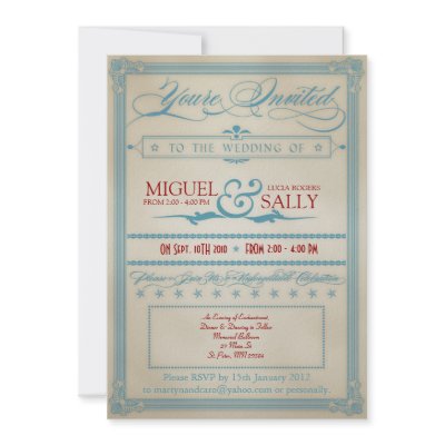 Vintage Red White &amp; Blue Wedding Invitation