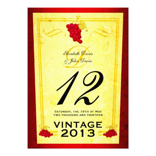 Vintage Red Wine Table Number Cards