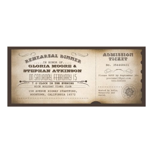 vintage rehearsal dinner ticket typography design personalized announcements