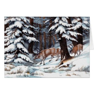 Vintage Reindeer Print Greeting Card