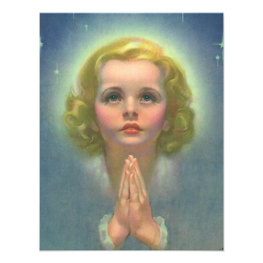 Vintage Religion, Angelic Girl Child Praying Halo Personalized Invite