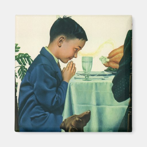 Vintage Religion, Child Saying Grace,Thanksgiving Fridge Magnet