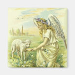 Vintage Religion Easter, Victorian Angel with Lamb Magnet