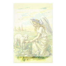 Vintage Religion Easter, Victorian Angel with Lamb Stationery Paper