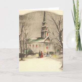 Vintage Religious Christmas, Church, Snow, Winter Greeting Card