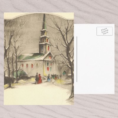 Vintage Religious Christmas, Church, Snow, Winter Postcard