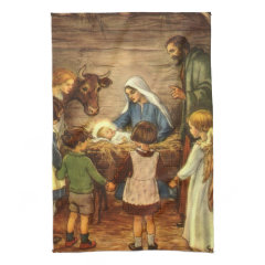 Vintage Religious Christmas, Nativity, Baby Jesus Hand Towel