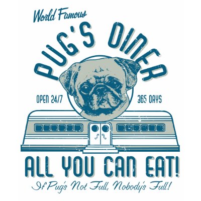 Vintage Retro 50s Style Pug's Diner (grey) T-shirts by designsbydandy