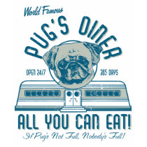 Vintage Retro 50s Style Pug's Diner (grey) t-shirts
